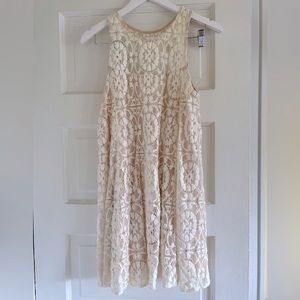 Free People Sleeveless Lace Open-Back Flowy Mini Dress in Ivory/White